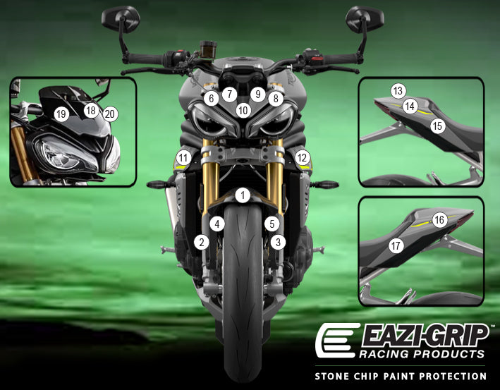 Eazi-Grip Stone Chip Protection Kit | Clear - Gloss | Triumph Speed Triple 1200 RS 2021>Current -  Shop name