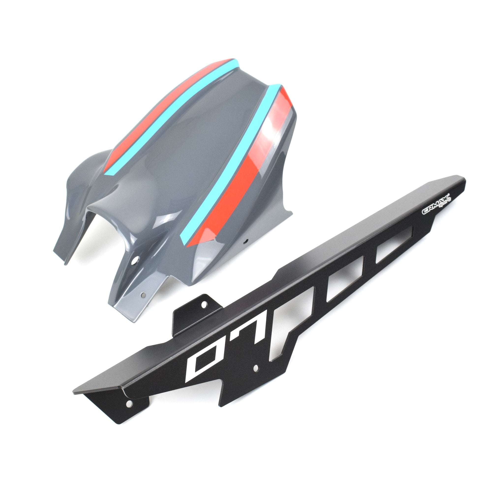 Ermax Hugger with Aluminium Chainguard | Storm Fluo Tri Colour (Storm/Red/Blue) | Yamaha MT-07 2021>2024 -   Pyramid Motorcycle Accessories
