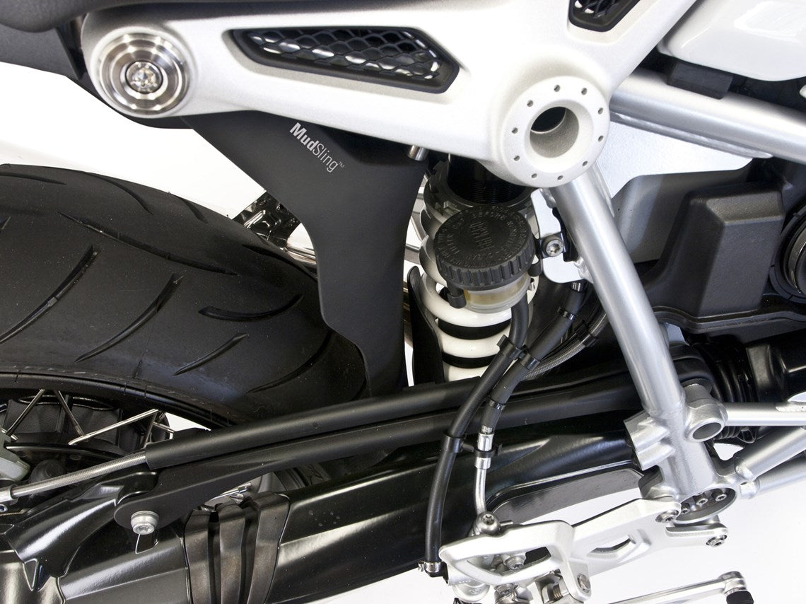 MachineartMoto MudSling Shock Shield | Matte Black | BMW R Nine T Racer 2017>2019-MAM-M-MS-R9T-Shock Shields-Pyramid Motorcycle Accessories