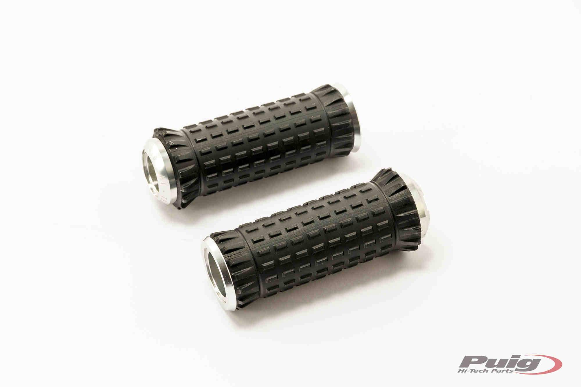 Puig Hi-Tech R-Fighter S Footpegs | Silver Anodised Aluminium with Removable Black Rubber Grip-M9193P-Footpegs-Pyramid Motorcycle Accessories
