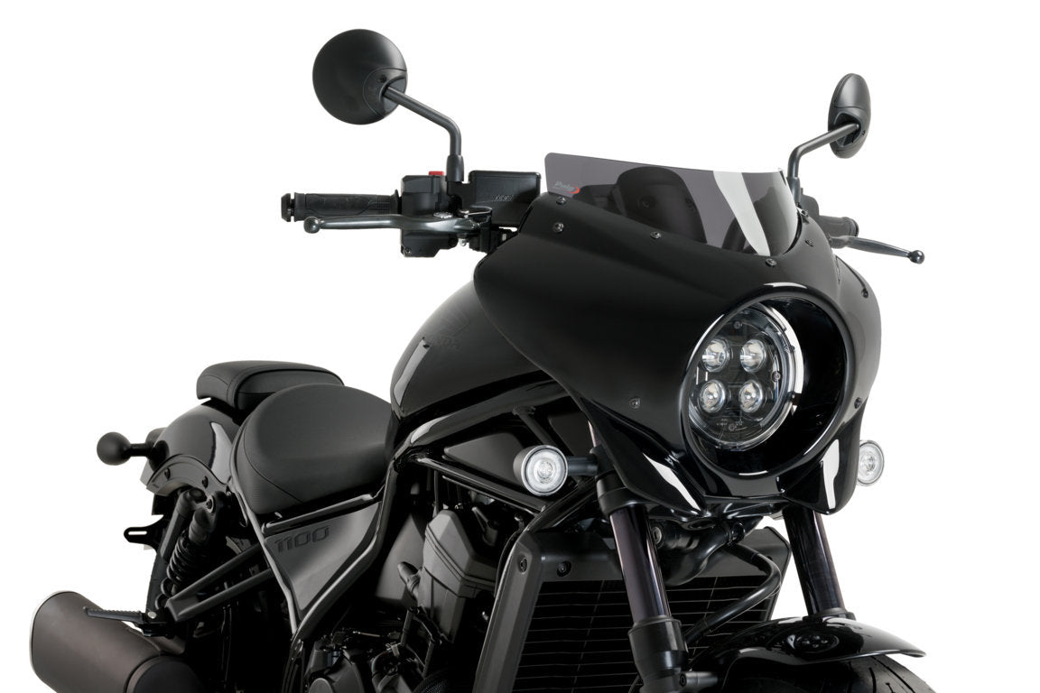 Puig Mirage Sport Screen | Gloss Black/Dark Smoke | Honda CMX 1100 Rebel 2021>Current-M21460F-Screens-Pyramid Motorcycle Accessories