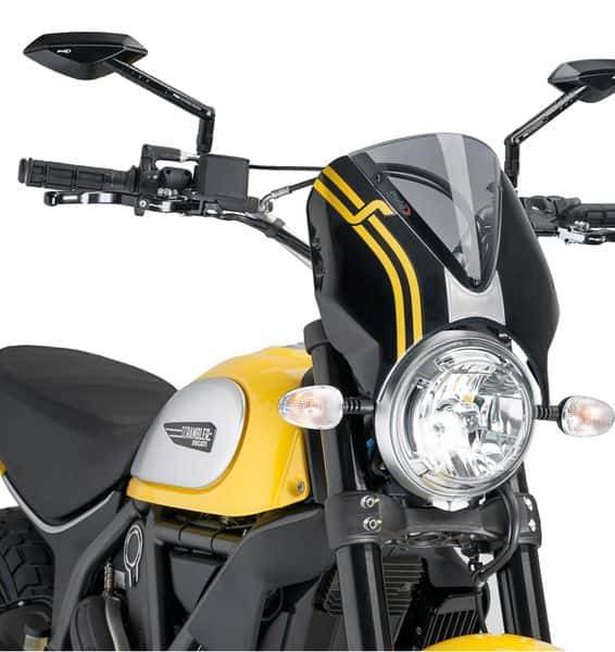 Puig Retrovision Nose Fairing | Black with Light Smoke Screen | Ducati Scrambler Full Throttle 2015>Current-M7652H-Screens-Pyramid Motorcycle Accessories