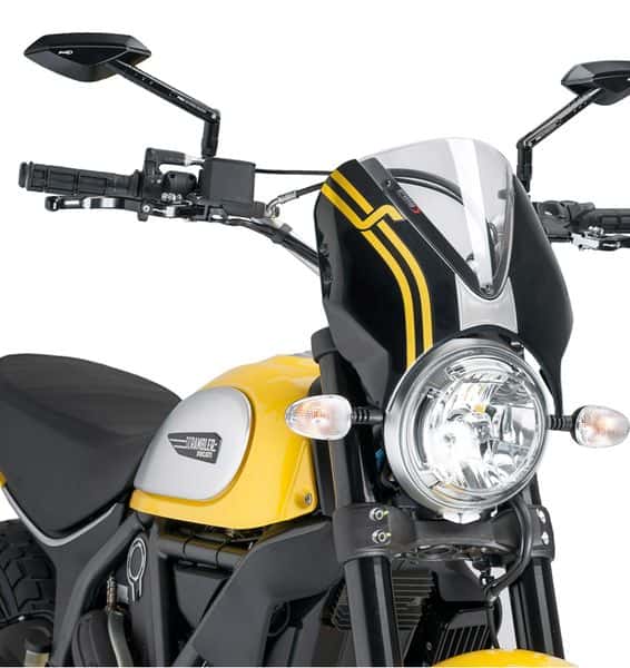 Puig Retrovision Nose Fairing | Matte Black with Clear Screen | Ducati Scrambler Cafe Racer 2017>Current-M7652W-Screens-Pyramid Motorcycle Accessories