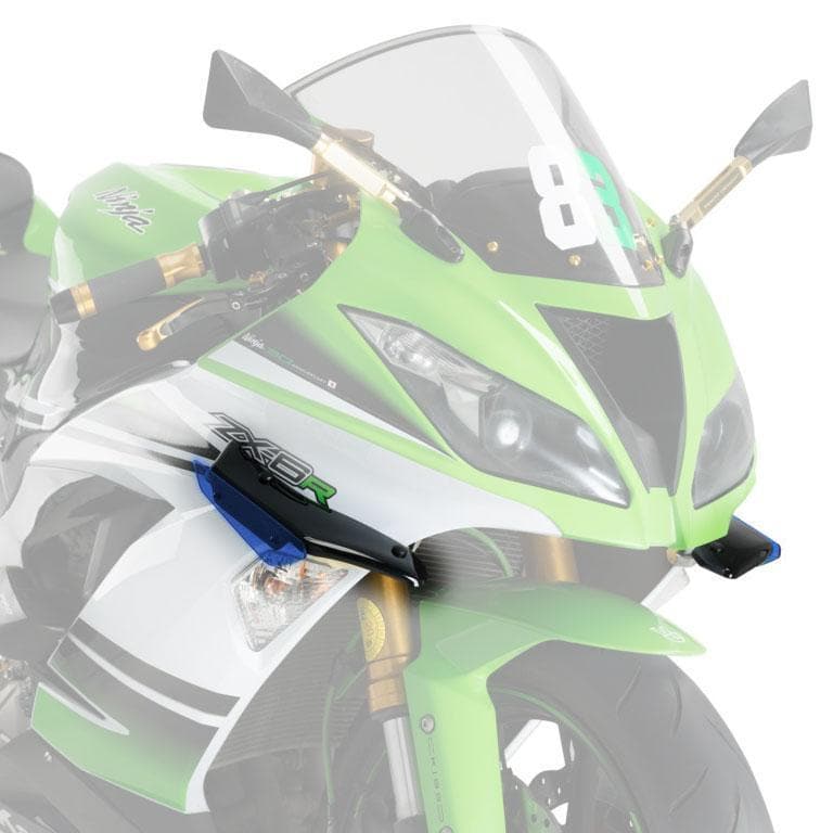 Puig Side Downforce Spoilers | Black/Blue | Kawasaki ZX6-R 636 2019>Current-M3176A-Side Spoilers-Pyramid Motorcycle Accessories