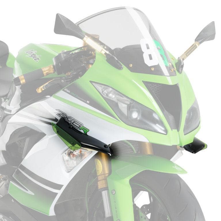 Puig Side Downforce Spoilers | Black/Green | Kawasaki ZX6-R 2009>2016-M3162V-Side Spoilers-Pyramid Motorcycle Accessories