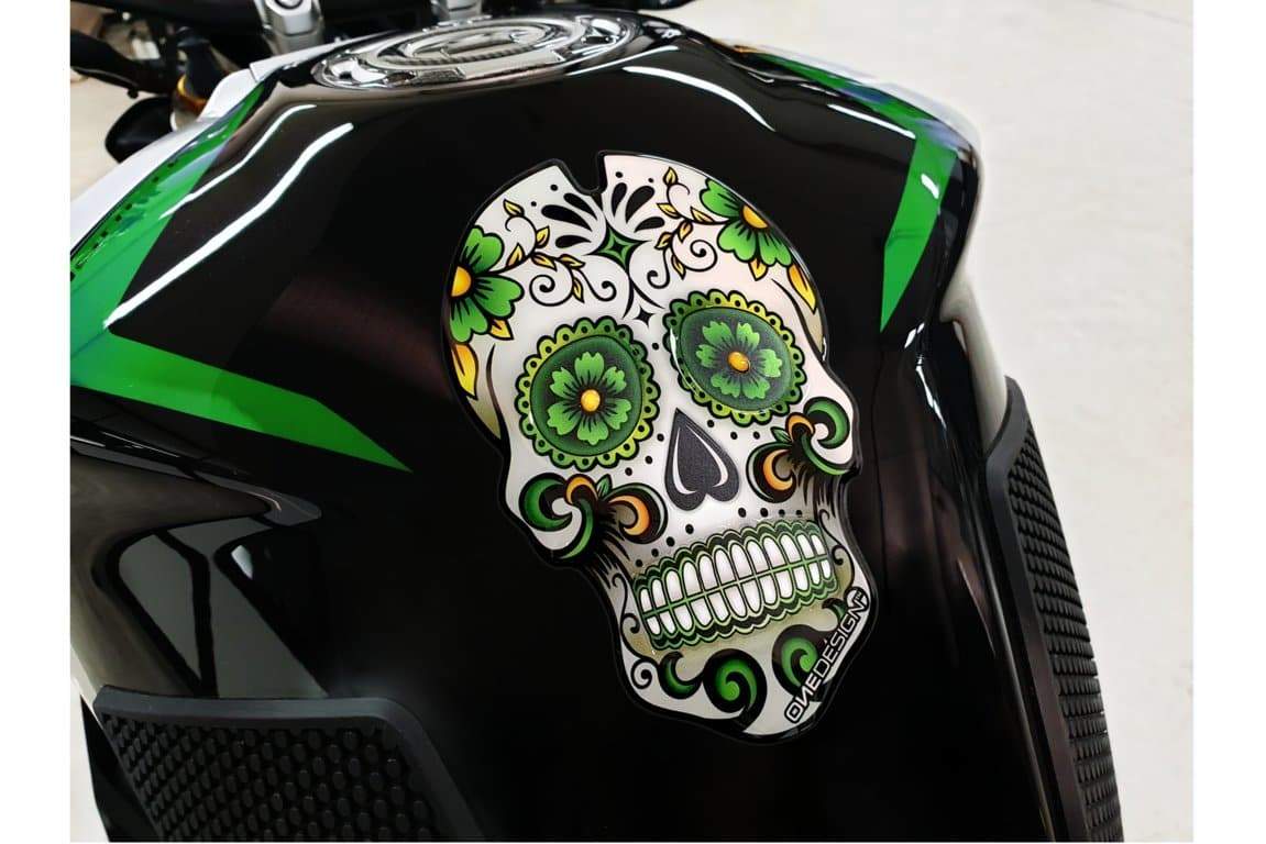 Puig Skull Tank Pad | Green-Tank Protection-Pyramid Motorcycle Accessories