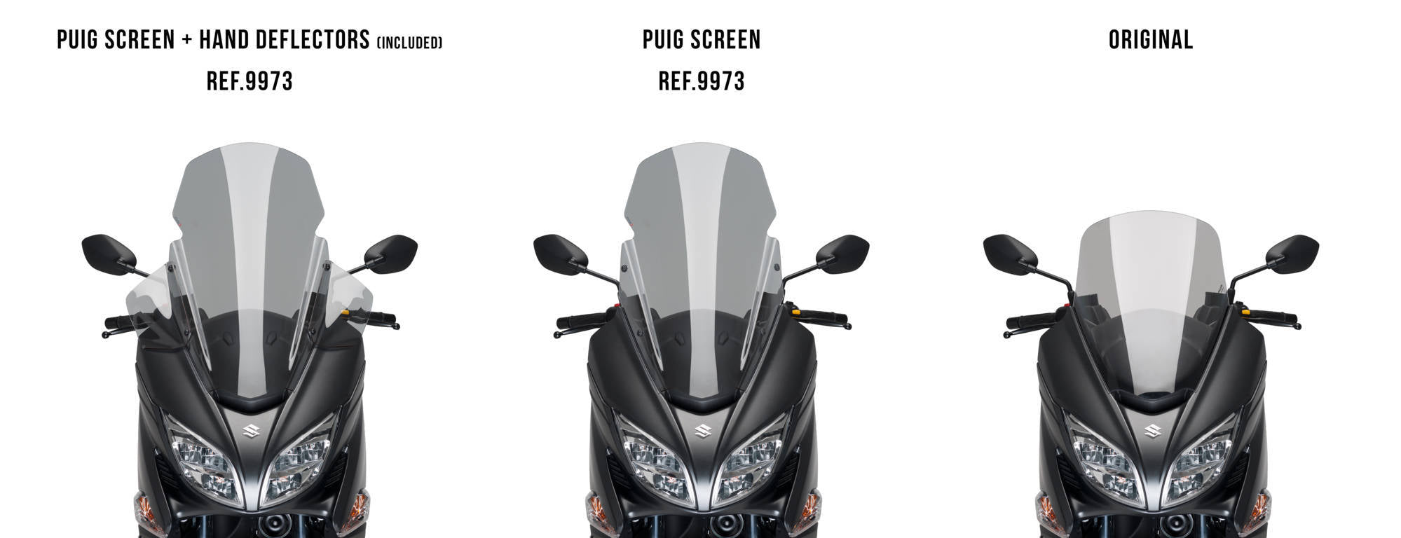 Puig Touring Screen w/ Removable Handguards | Light Smoke | Suzuki Burgman 400 2017>Current -   Pyramid Motorcycle Accessories