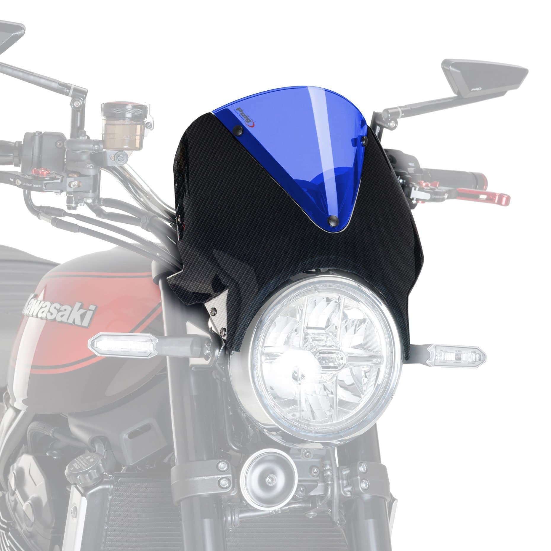 Puig Vision Screen | Carbon Look Fairing/Blue Screen | Kawasaki W 650 1999>2006-M003CA-Screens-Pyramid Motorcycle Accessories