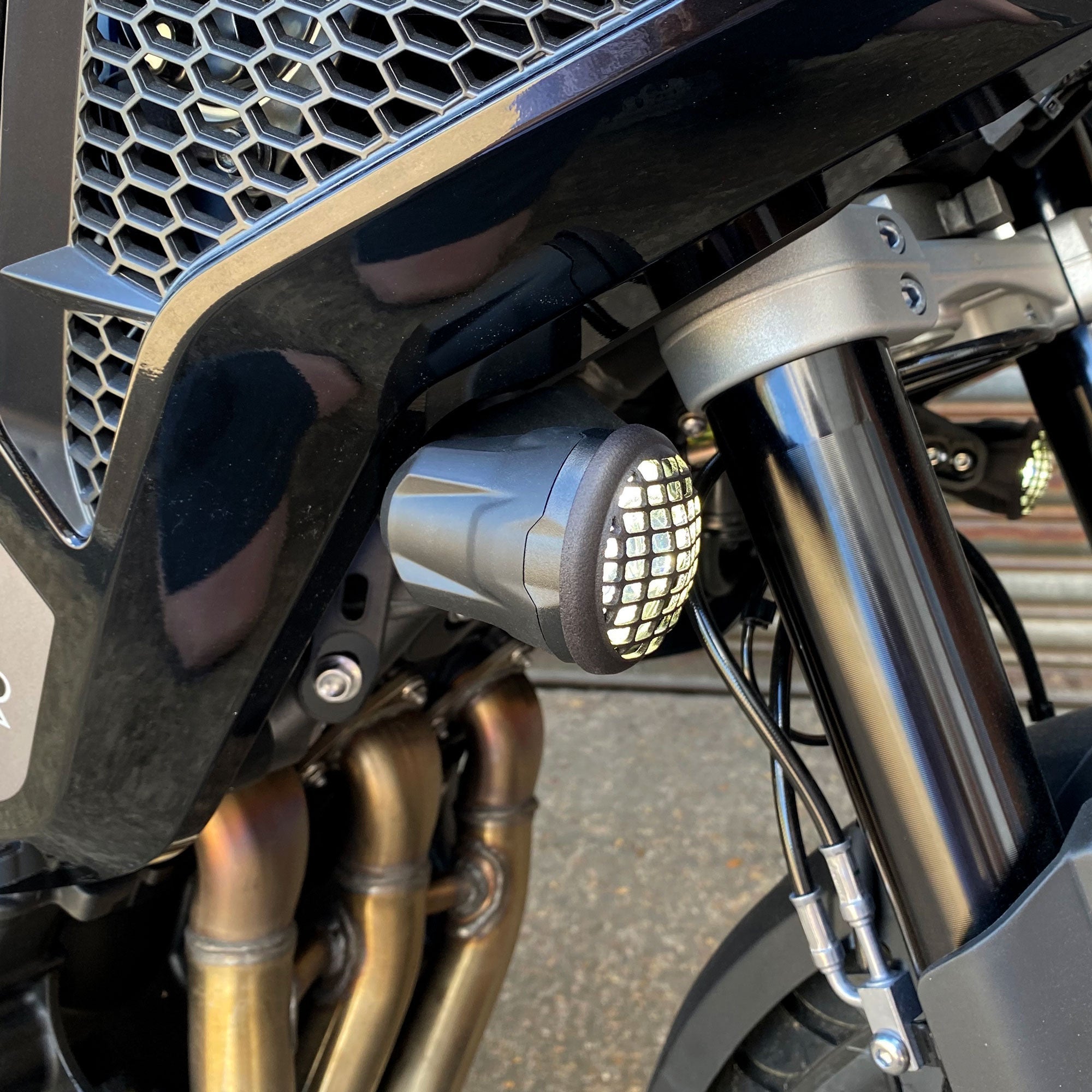 Pyramid Auxiliary Headlight Guards | Matte Black | Triumph Tiger 1200 GT 2022>Current-36565M-Headlight Protection-Pyramid Motorcycle Accessories