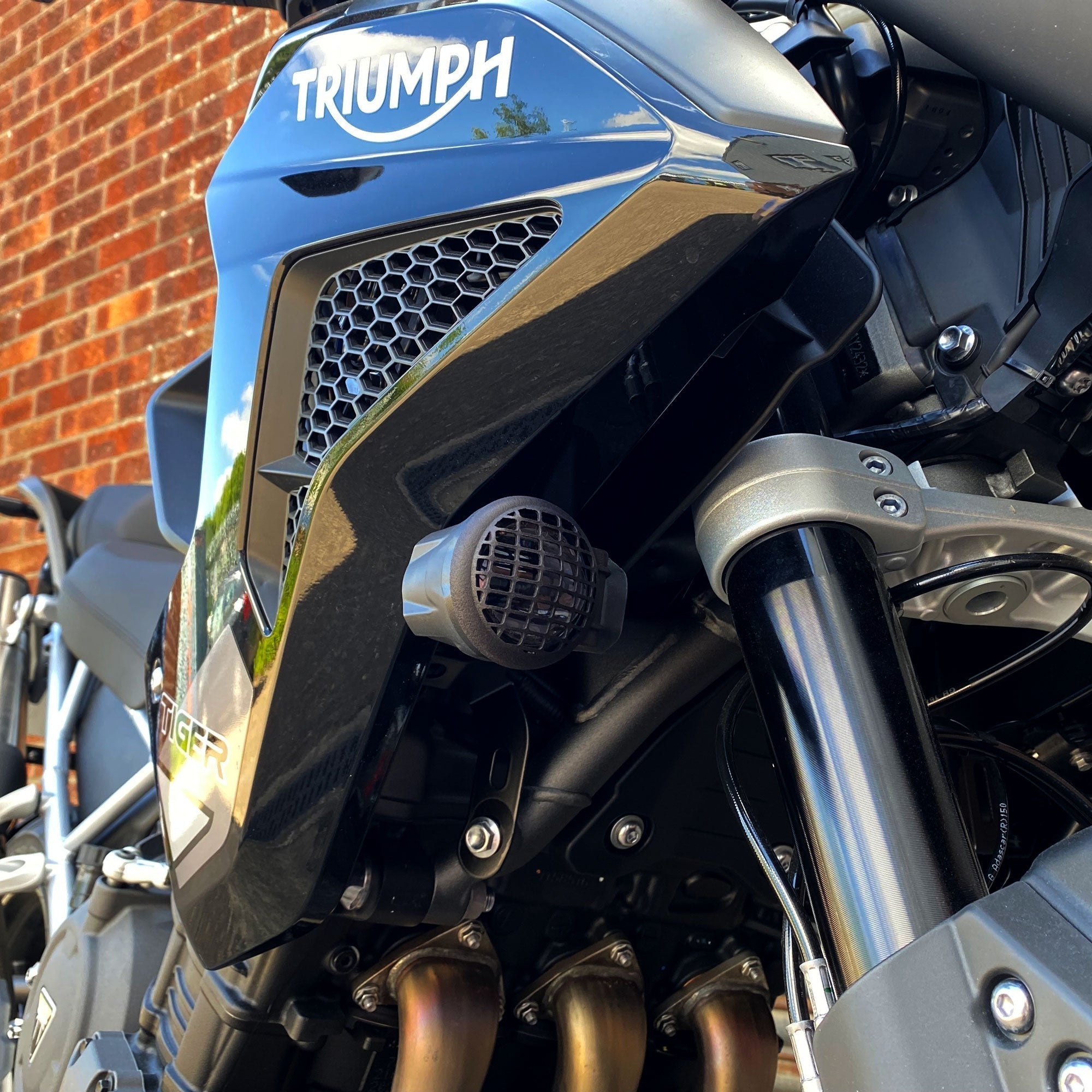 Pyramid Auxiliary Headlight Guards | Matte Black | Triumph Tiger 1200 Rally Explorer 2022>Current-36565M-Headlight Protection-Pyramid Motorcycle Accessories