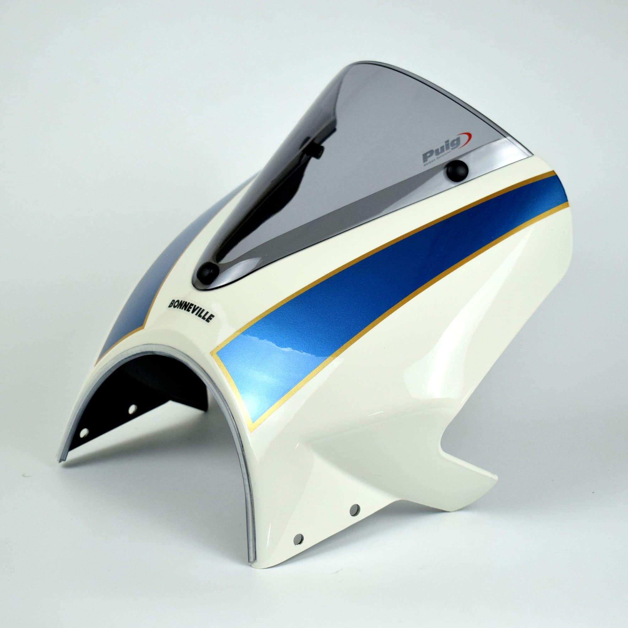 Pyramid Fly Screen | Fusion White & Aegean Blue | Triumph Bonneville T120 2016>Current-26002D-Screens-Pyramid Motorcycle Accessories