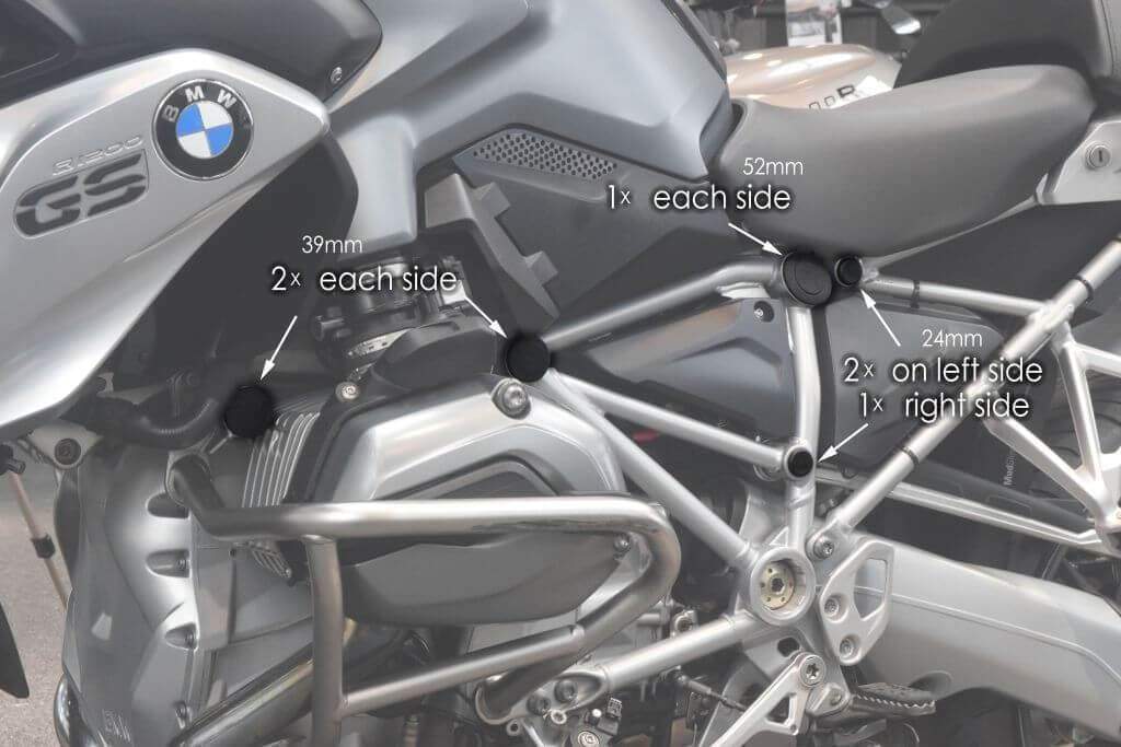 Pyramid Frame End Caps | Matte Black | BMW R1250 GS 2019>Current-089400-Frame End Caps-Pyramid Motorcycle Accessories