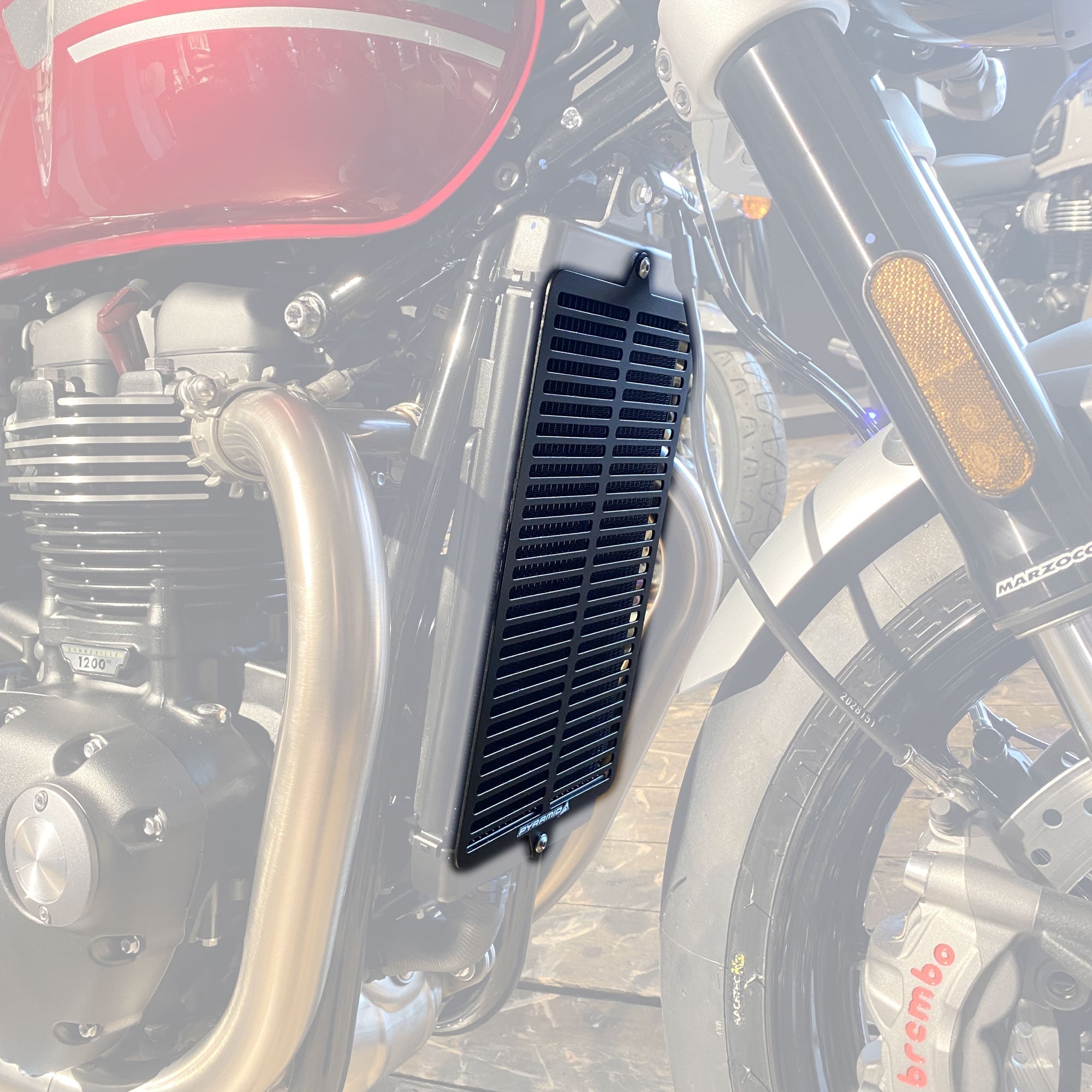 Pyramid Radiator Guard | Matte Black | Triumph Bonneville Bobber 2017>Current-Radiator Guards-Pyramid Motorcycle Accessories